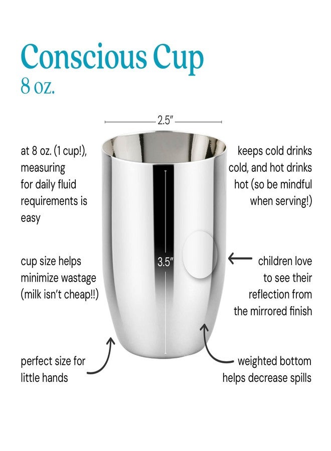 Ahimsa Stainless Steel Kids Cup, Pediatrician Designed, Premium Polished Toddler Cups for Open Cup Training, 8oz, 100% BPA Free & Dishwasher Safe, Single Classic Silver - Image 2